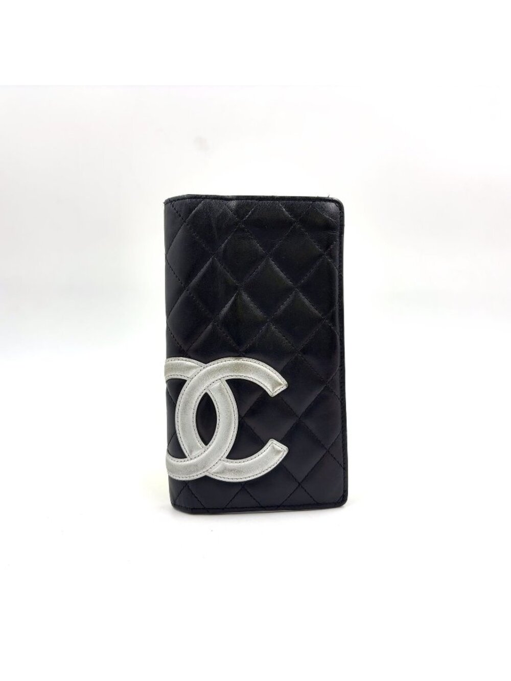Chanel Cambon Line Lambskin Silver Black Wallet